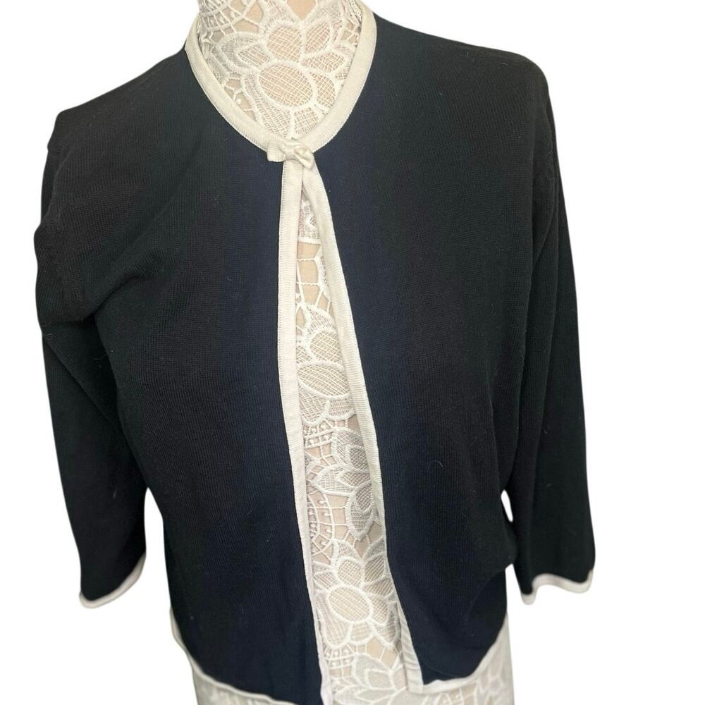 Talbots Black Cardigan with White Trim & Bows — Size M